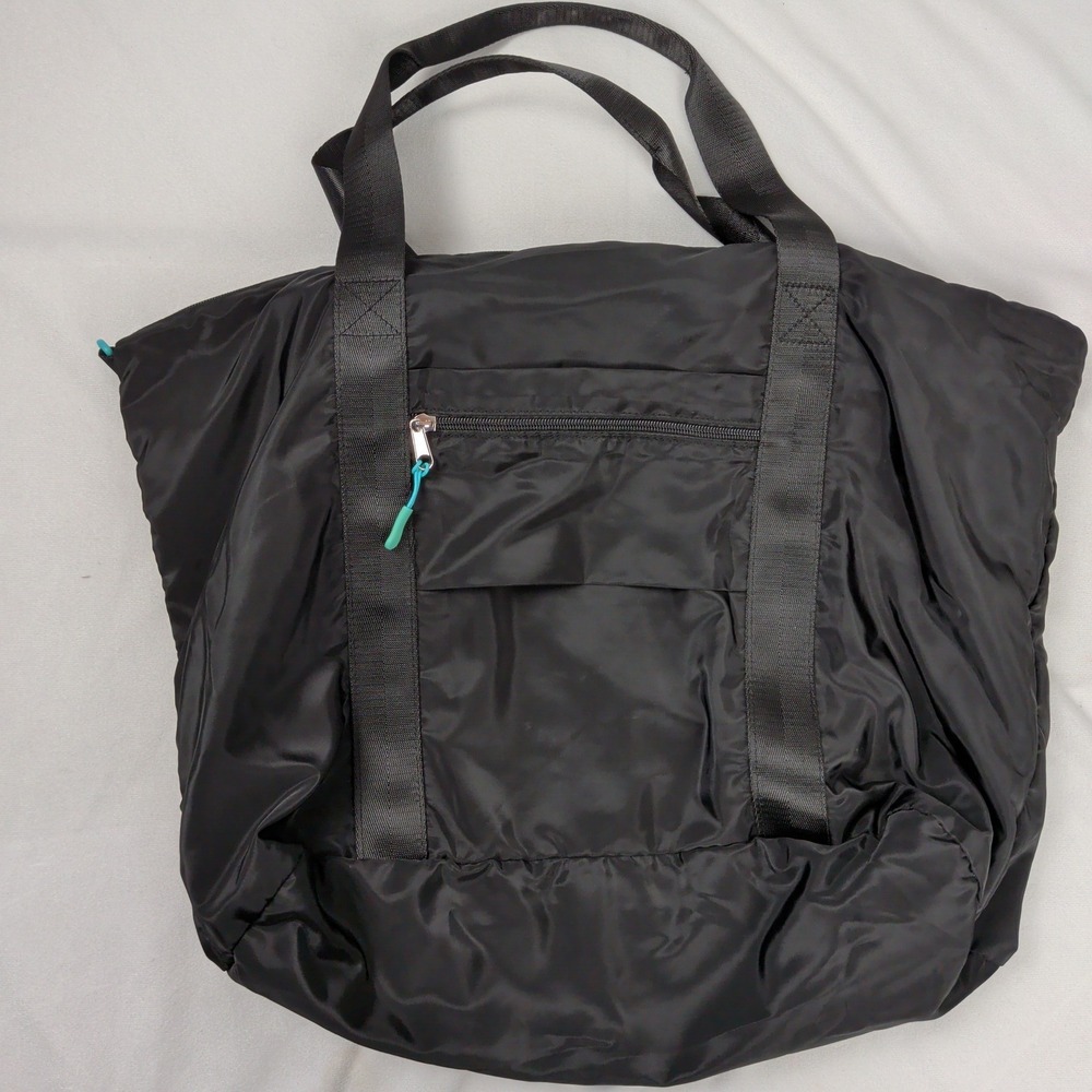 Tommy Bahama Black Packable Tote Bag Teal Interior Removable Pouch Travel - Picture 3 of 8
